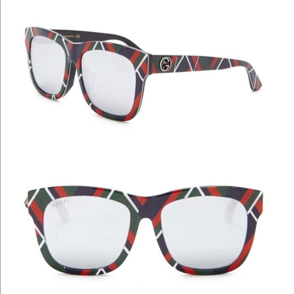 GUCCI Striped 55mm Mirrored Square Sunglasses